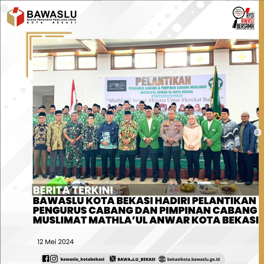 Bawaslu Kota Bekasi Hadiri Pelantikan Pengurus Cabang  Mathla'ul Anwar 